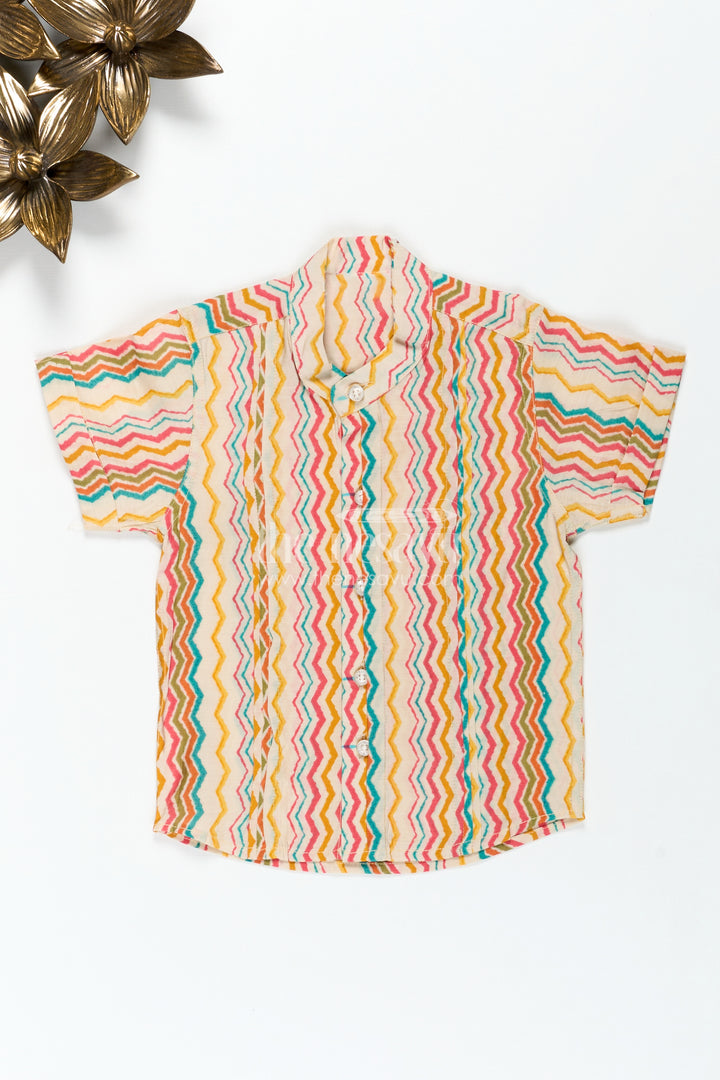 Colorful Striped Shirt for Ethnic Day at School with Vibrant Zigzag Print in Bright Festive Tones
