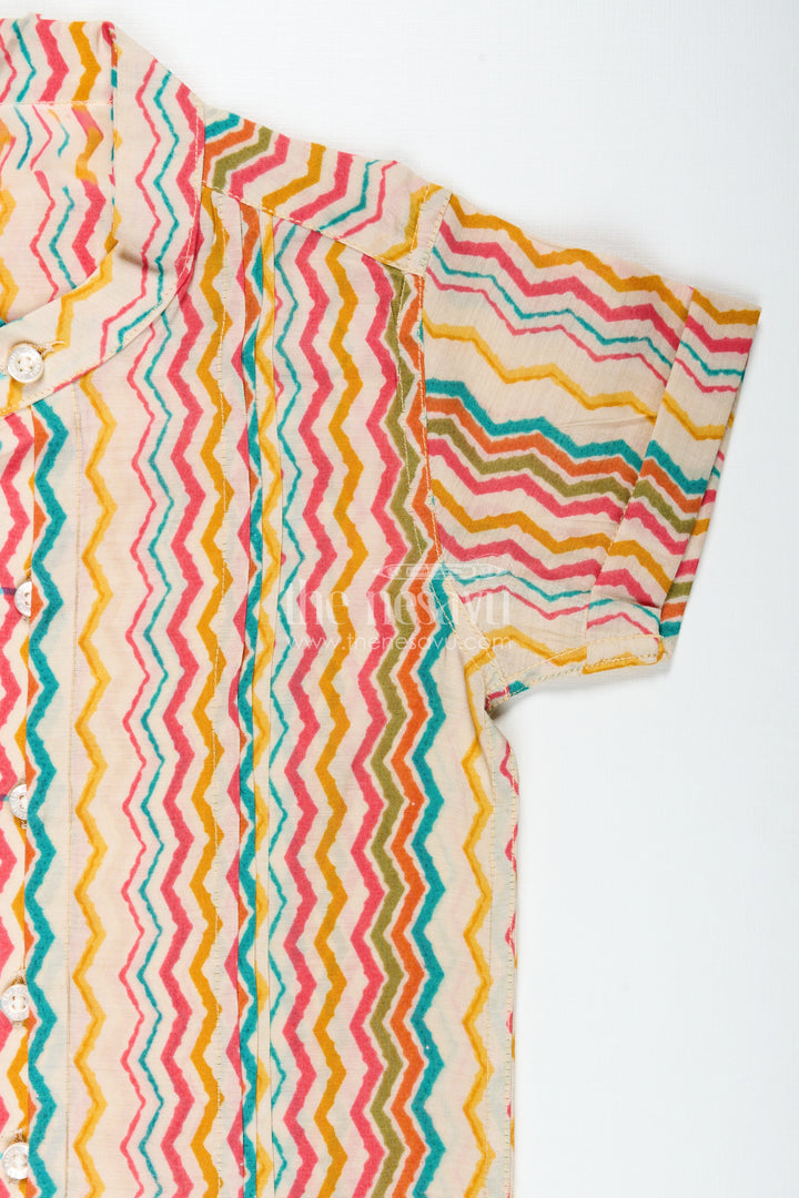 Colorful Striped Shirt for Ethnic Day at School with Vibrant Zigzag Print in Bright Festive Tones