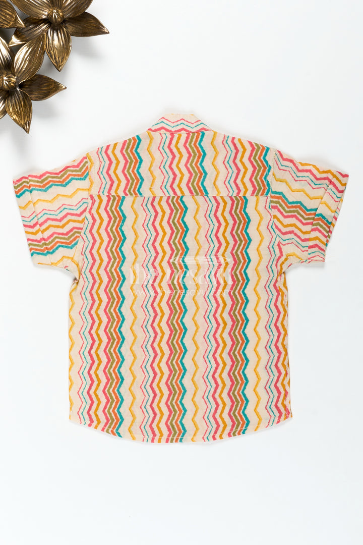 Colorful Striped Shirt for Ethnic Day at School with Vibrant Zigzag Print in Bright Festive Tones