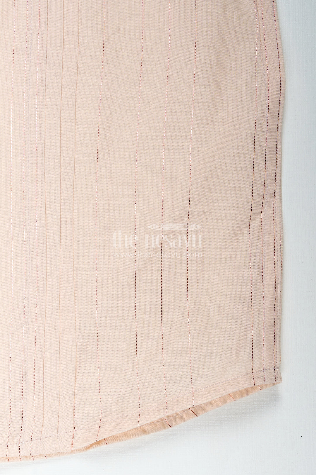 Boys Simple Cotton Shirt for Temple Visits with Beige Striped Print and Mandarin Collar in Soft Fabric