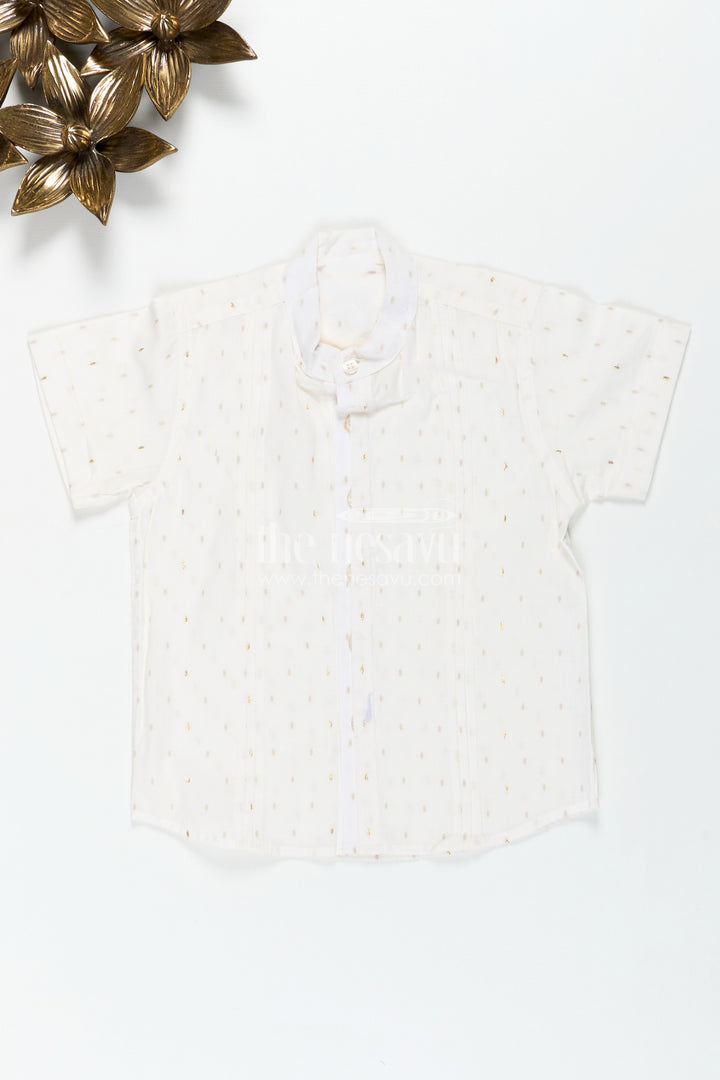 Off White Printed Cotton Shirt for Boys with Gold Butta Design for Subtle Festive and Everyday Wear
