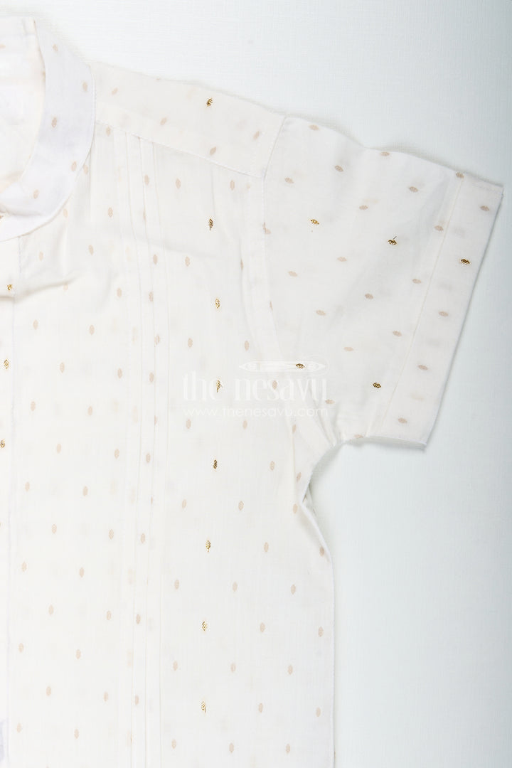 Off White Printed Cotton Shirt for Boys with Gold Butta Design for Subtle Festive and Everyday Wear