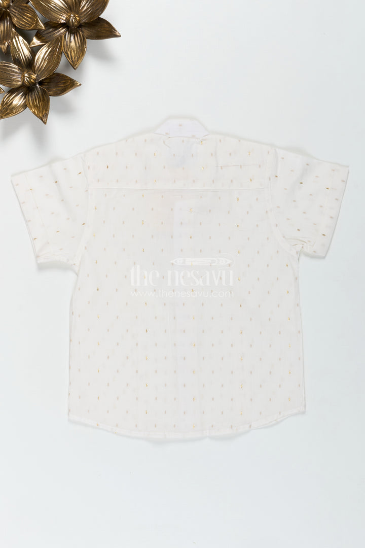 Off White Printed Cotton Shirt for Boys with Gold Butta Design for Subtle Festive and Everyday Wear
