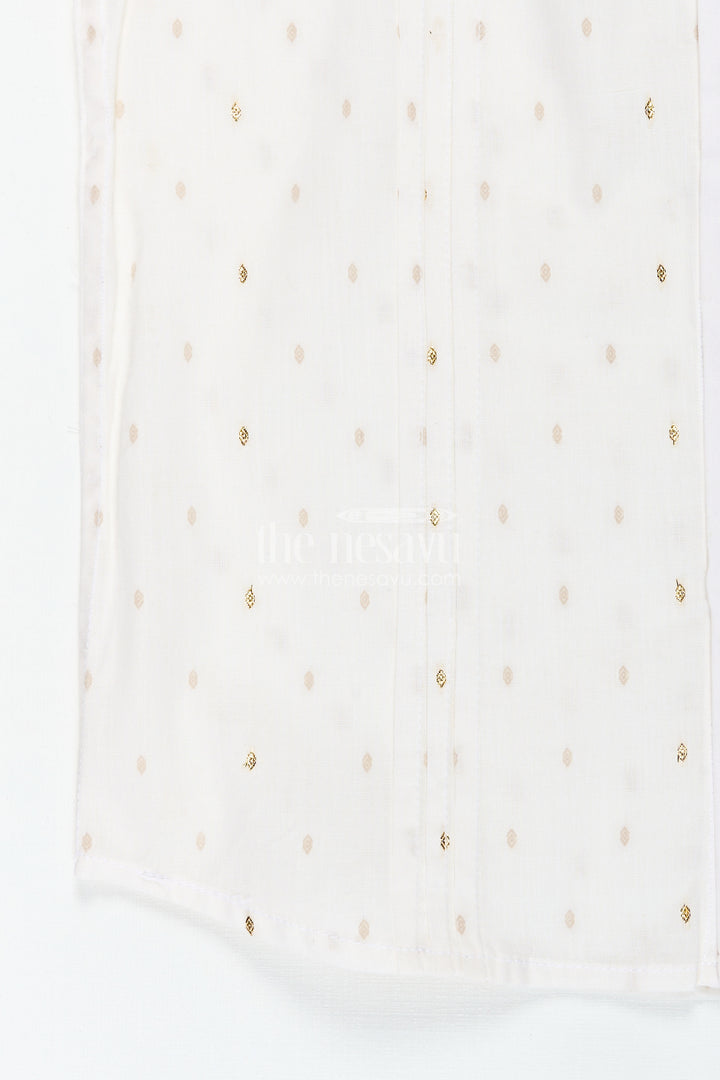 Off White Printed Cotton Shirt for Boys with Gold Butta Design for Subtle Festive and Everyday Wear