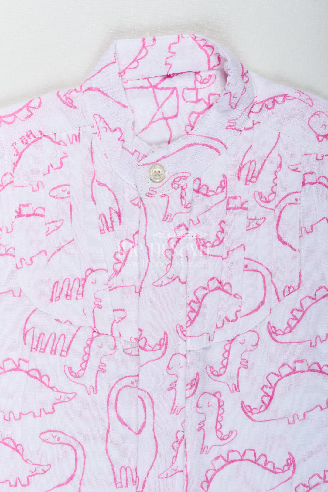 Pink Dinosaur Print Boys Shirt In Soft Muslin Cotton Birthday Special