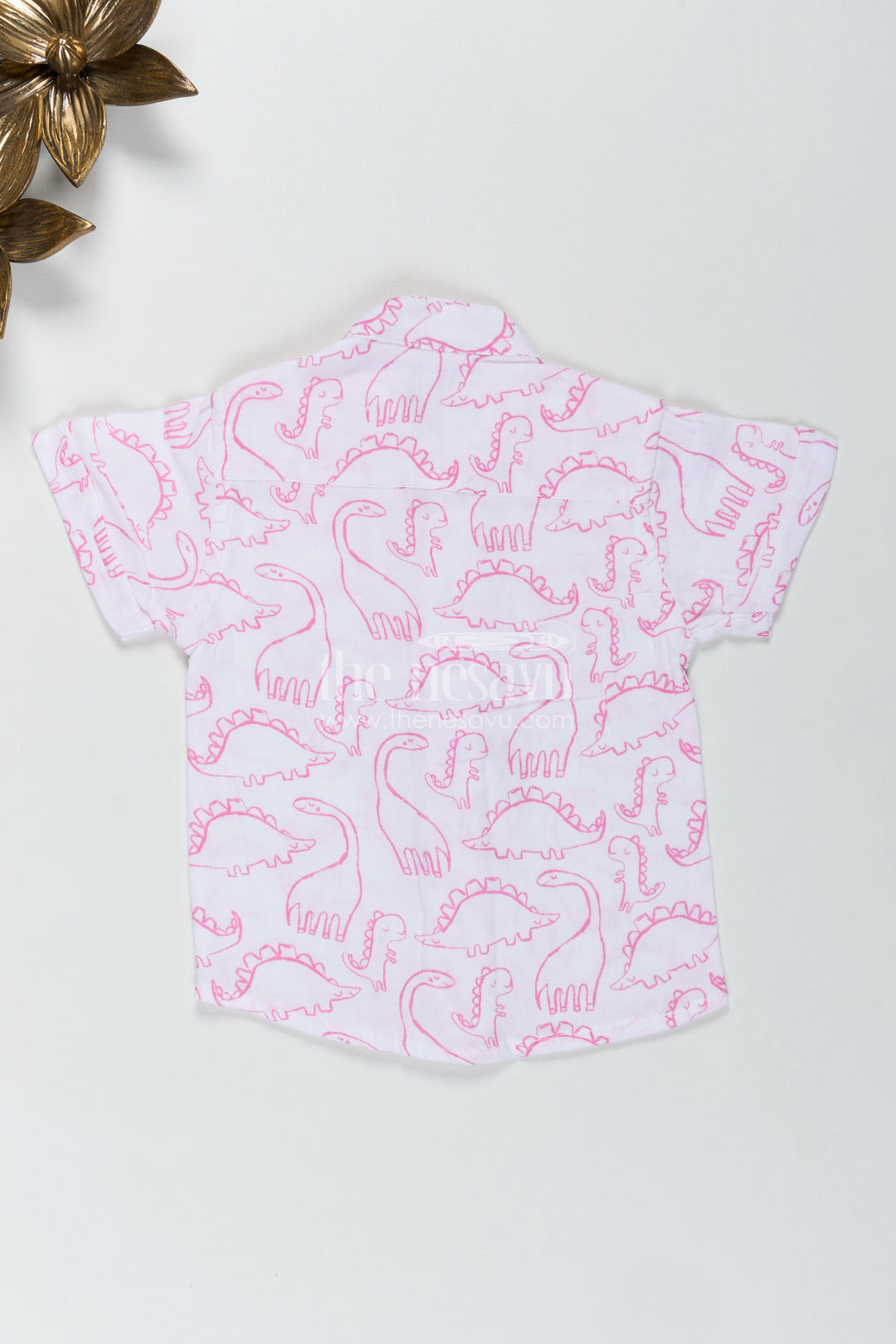 Pink Dinosaur Print Boys Shirt In Soft Muslin Cotton Birthday Special