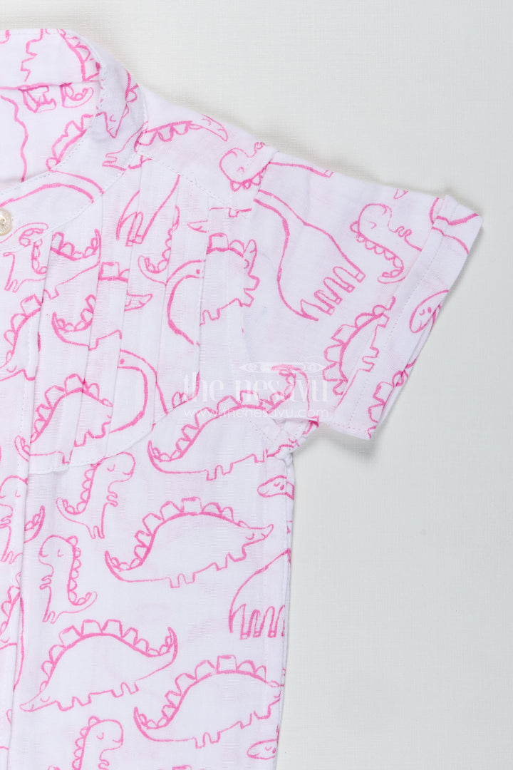 Pink Dinosaur Print Boys Shirt In Soft Muslin Cotton Birthday Special