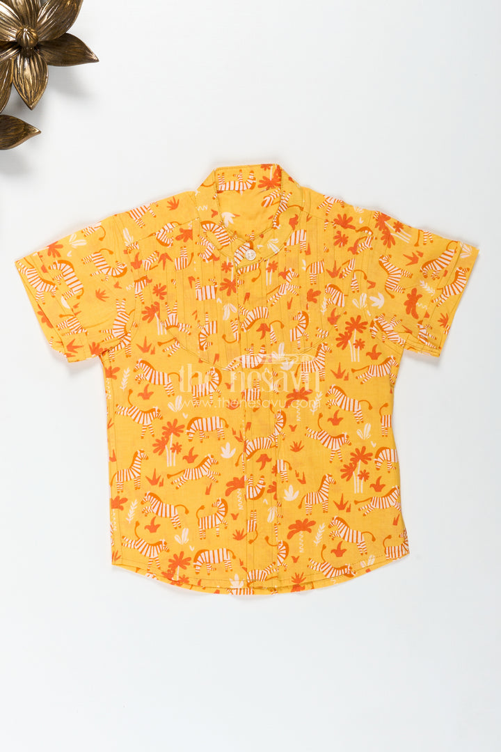 Jungle Theme Boys Shirt In Soft Cotton Zebra & Tree Prints For Toddlers