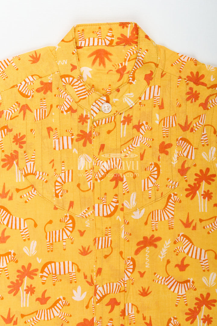 Jungle Theme Boys Shirt In Soft Cotton Zebra & Tree Prints For Toddlers