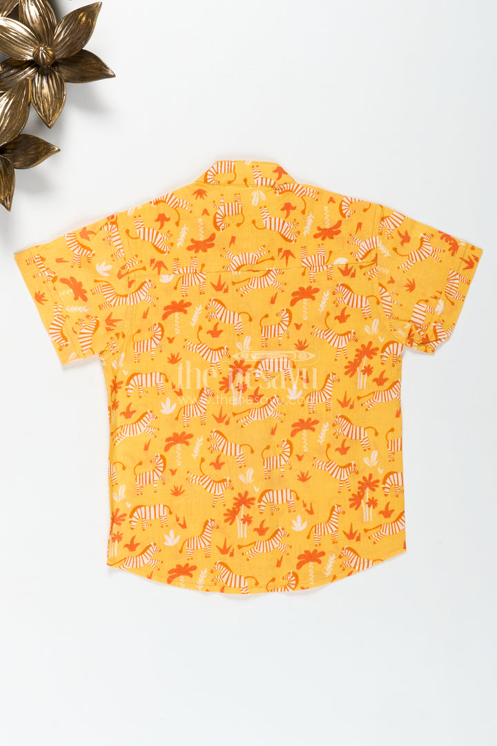 Jungle Theme Boys Shirt In Soft Cotton Zebra & Tree Prints For Toddlers