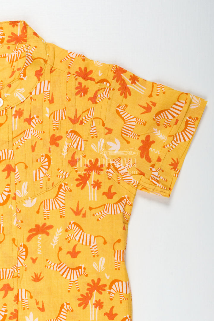Jungle Theme Boys Shirt In Soft Cotton Zebra & Tree Prints For Toddlers