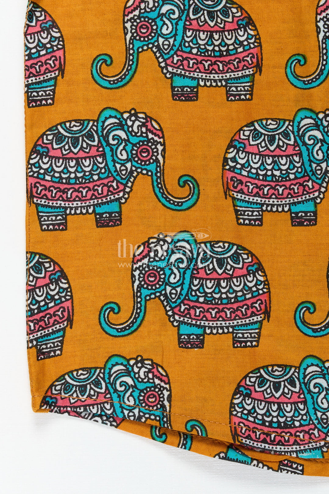 Elephant Motif Cotton Shirt For Boys Rich Mustard With Traditional Art Style