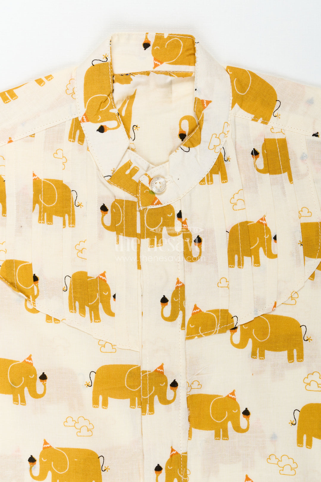 Boys Elephant Print Cotton Shirt In Mustard Lightweight Summer Wear