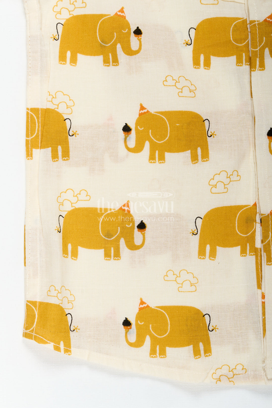 Boys Elephant Print Cotton Shirt In Mustard Lightweight Summer Wear