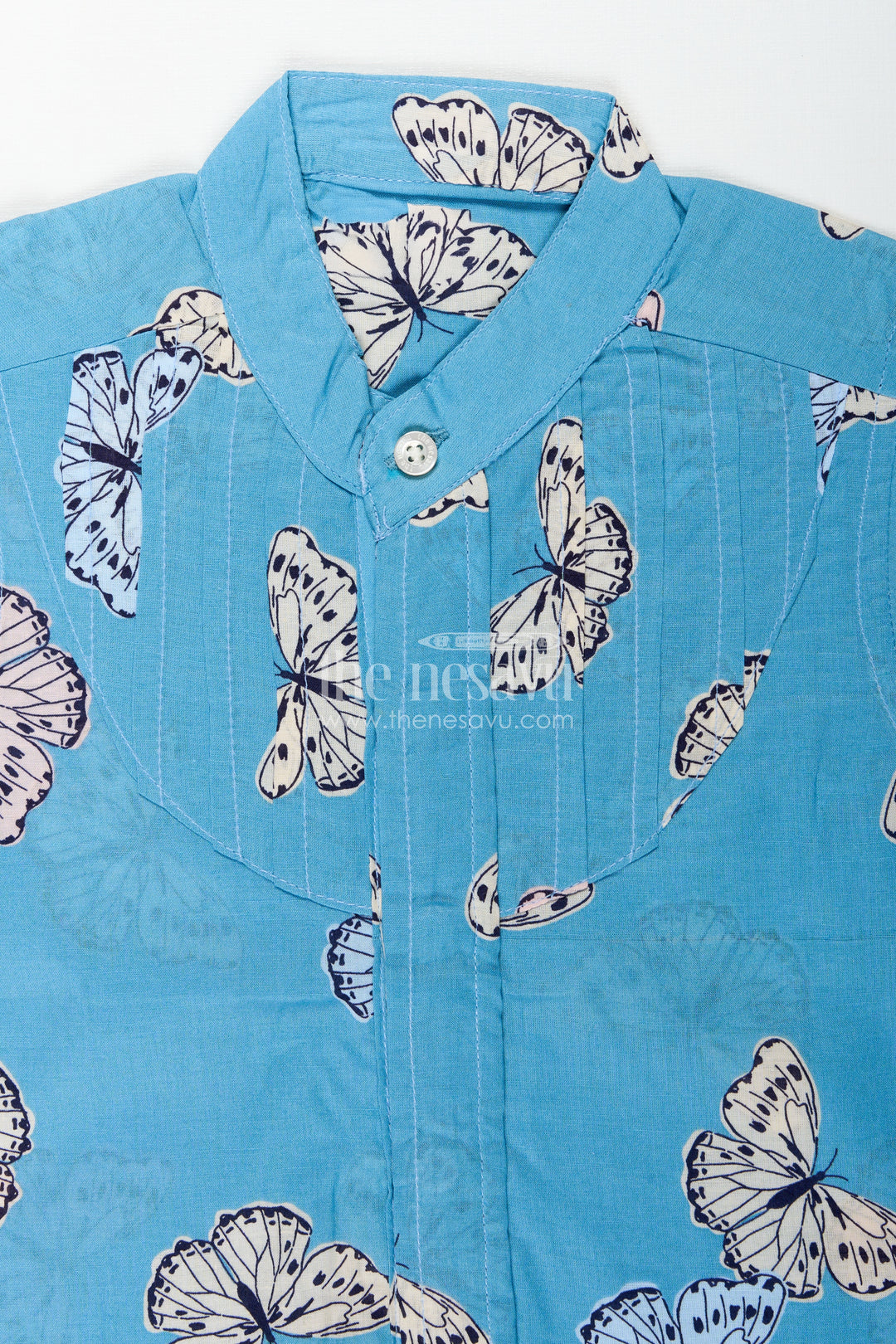 Boys Butterfly Print Summer Cotton Shirt In Soft Blue Nature Theme Design