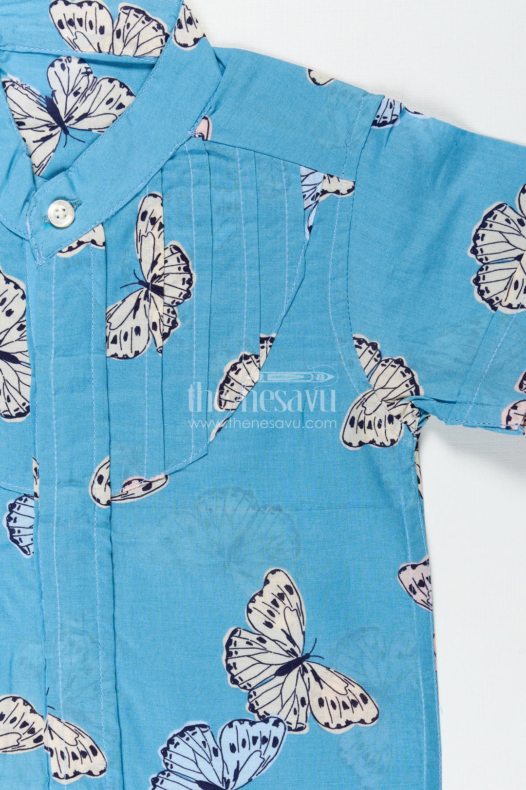 Boys Butterfly Print Summer Cotton Shirt In Soft Blue Nature Theme Design