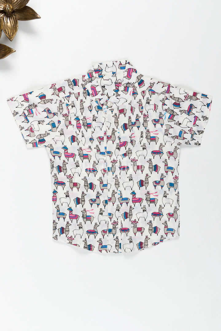 White Jungle Animal Print Shirt For Kids Soft Cotton Comfort Fit