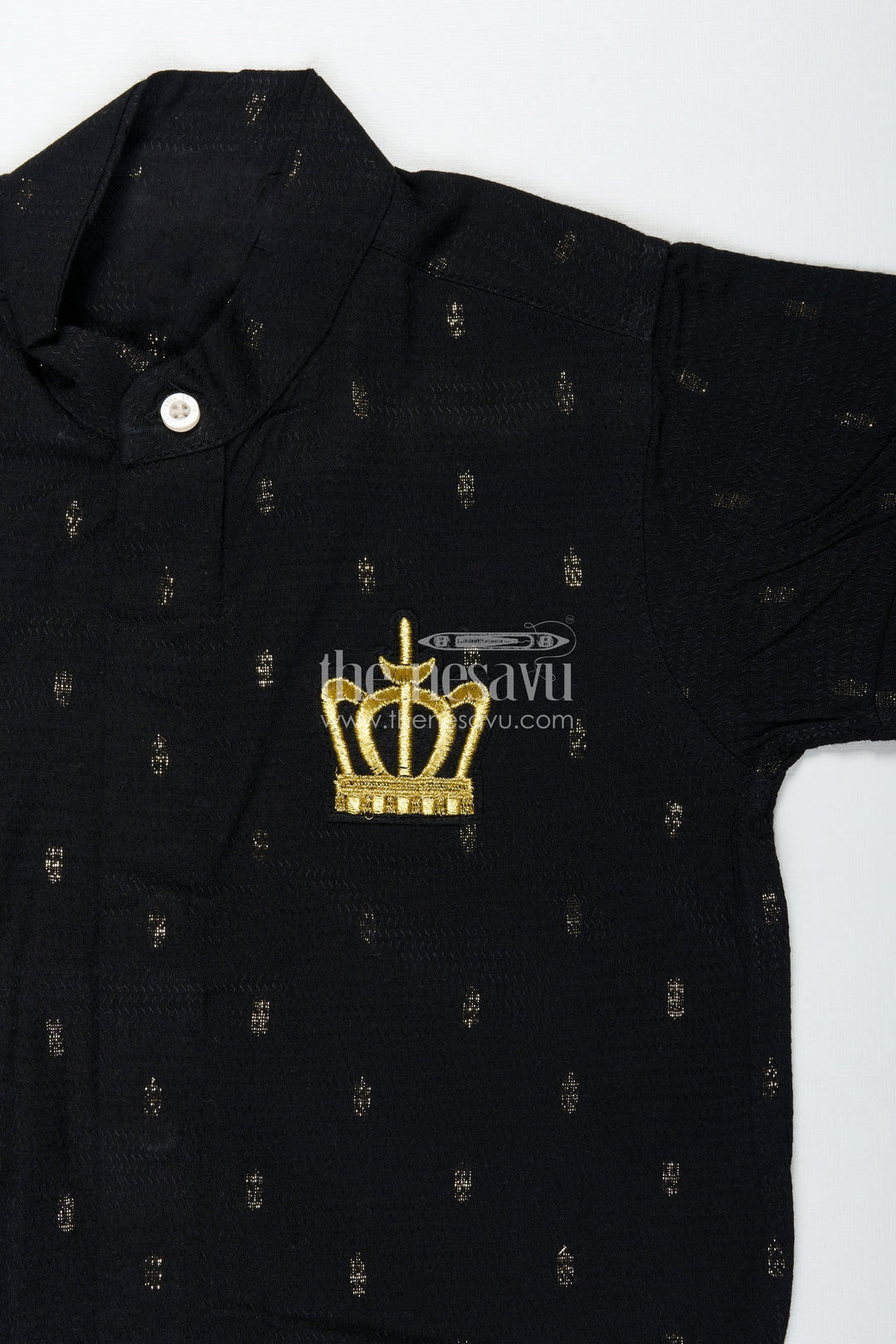 Kids Black Cotton Shirt with Crown Patch Embellishment in Semi Silk Blend for Stylish Young Boys