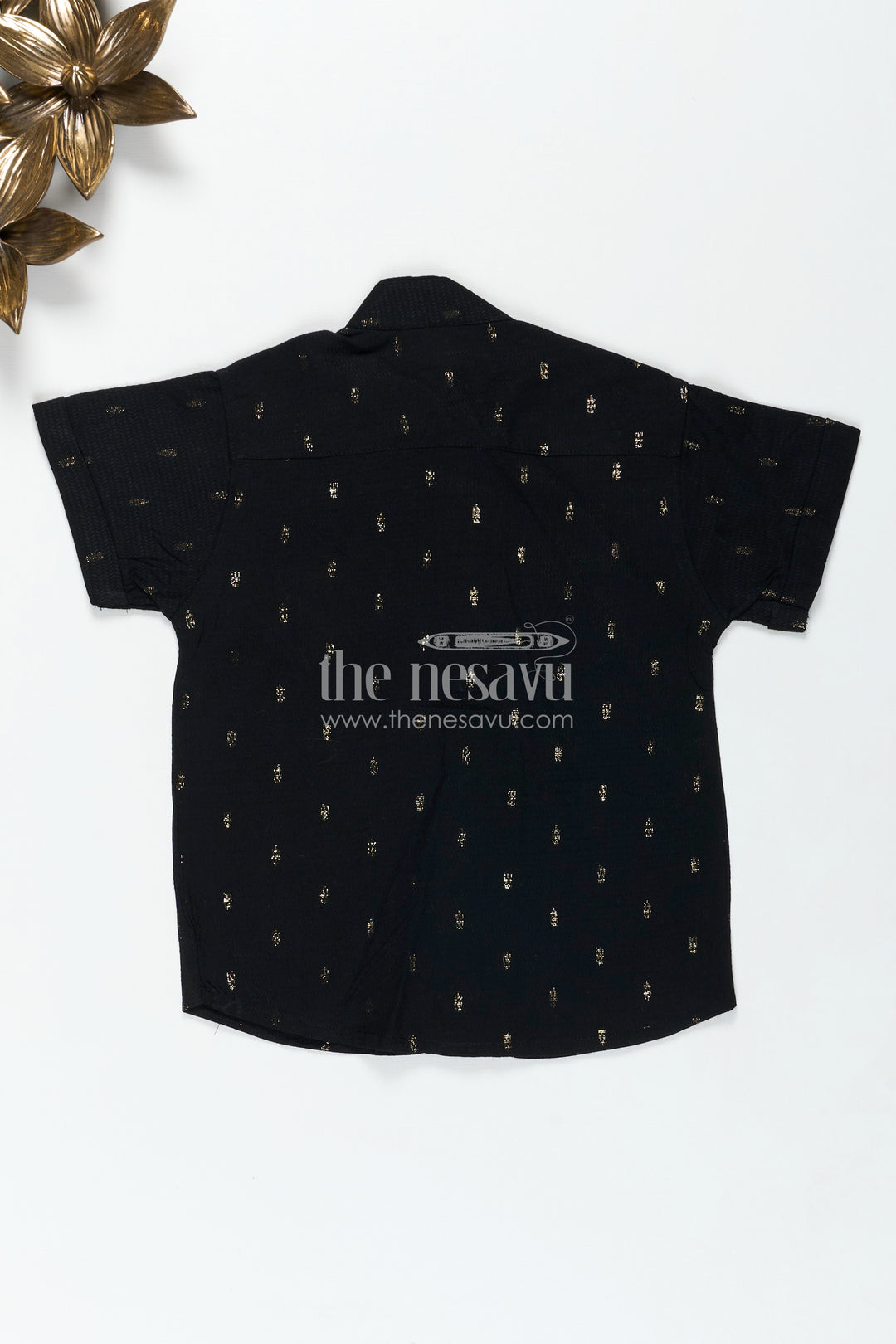 Kids Black Cotton Shirt with Crown Patch Embellishment in Semi Silk Blend for Stylish Young Boys