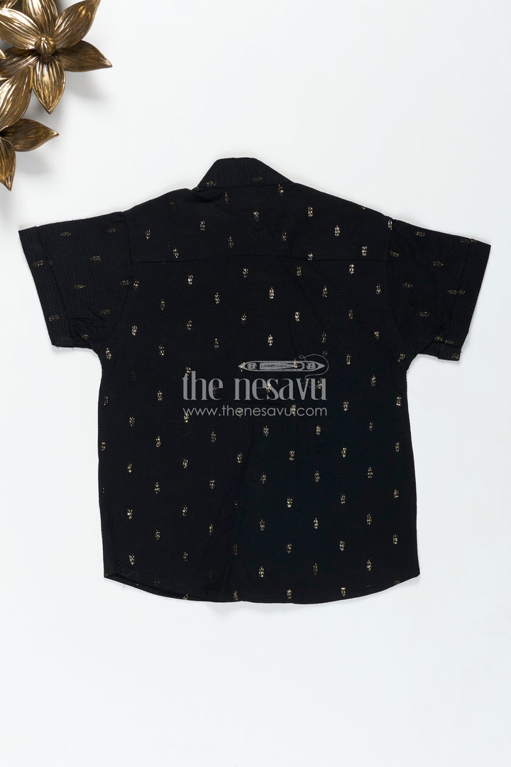 Kids Black Cotton Shirt with Crown Patch Embellishment in Semi Silk Blend for Stylish Young Boys