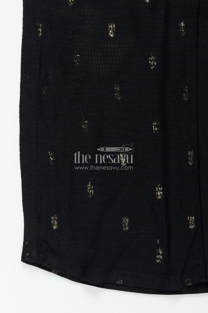Kids Black Cotton Shirt with Crown Patch Embellishment in Semi Silk Blend for Stylish Young Boys