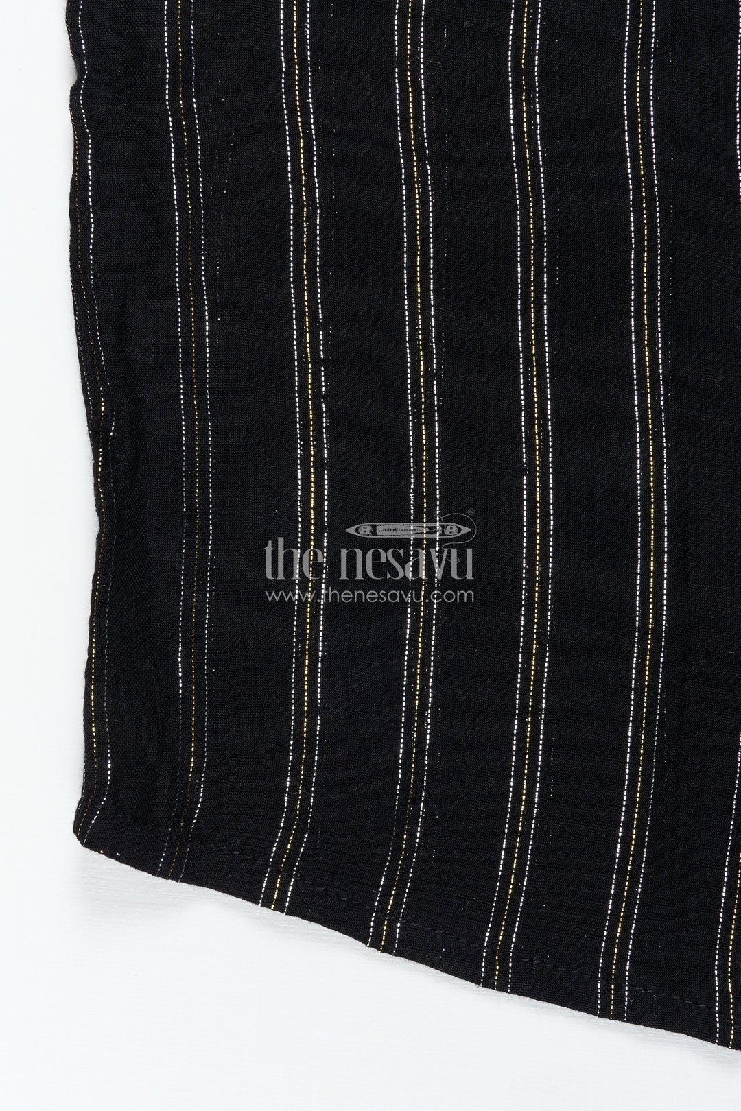 Striped Kidswear Shirt in Semi Silk Blend with Golden Vertical Lines and Bold Black Base