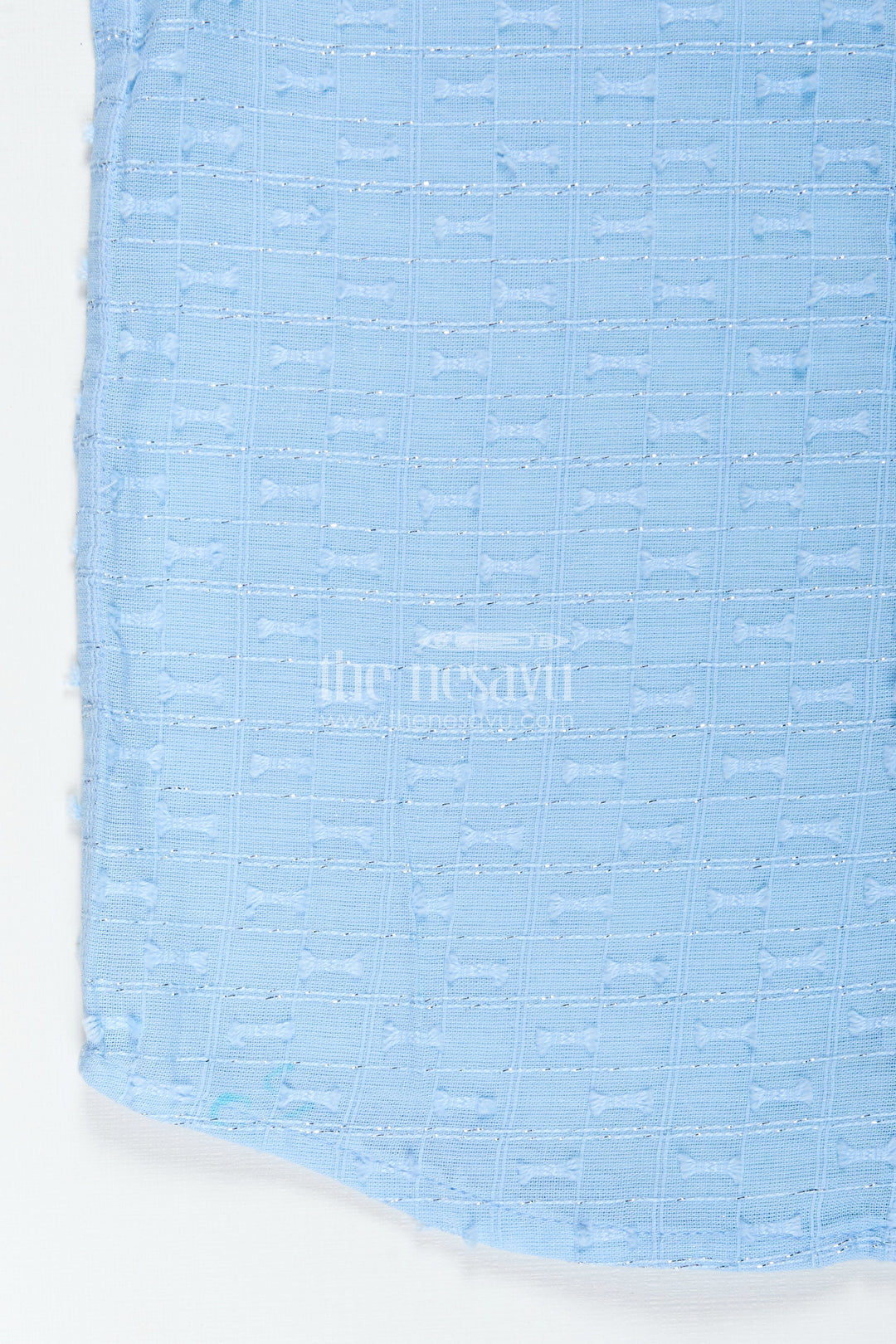 Pastel Blue Shirt for Kids in Designer Georgette with Subtle Textured Weave and Mandarin Collar