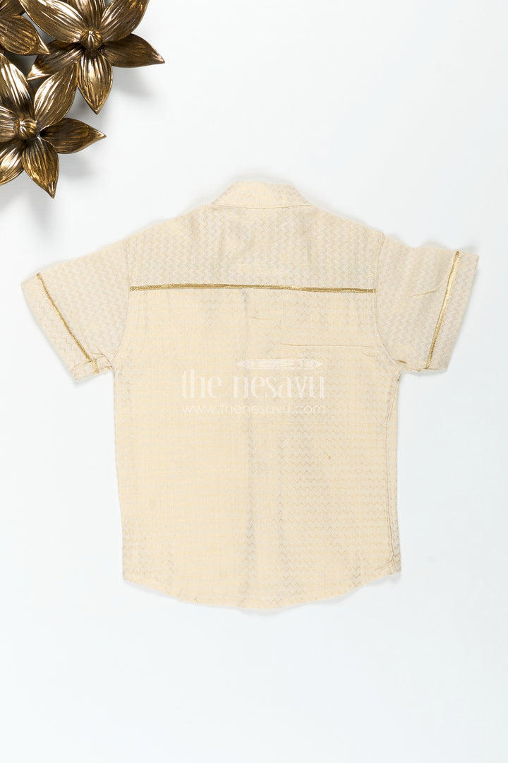 Cotton Festive Shirt for Boys in Gold Silk Blend with Mandarin Collar and Subtle Pattern Detail