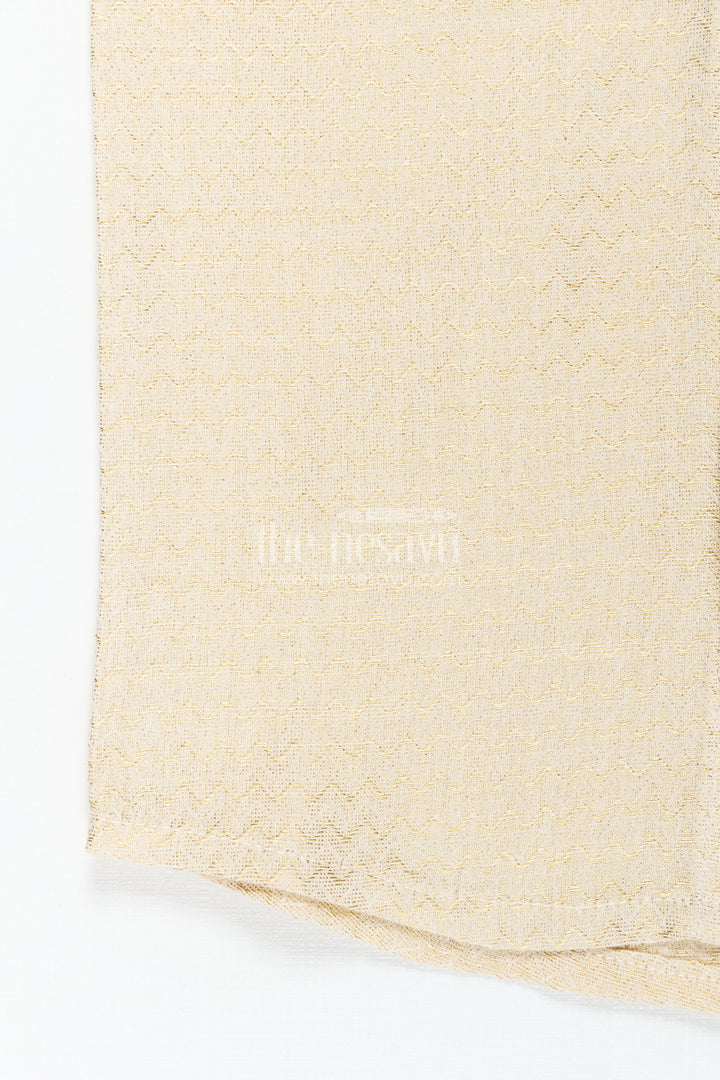 Cotton Festive Shirt for Boys in Gold Silk Blend with Mandarin Collar and Subtle Pattern Detail