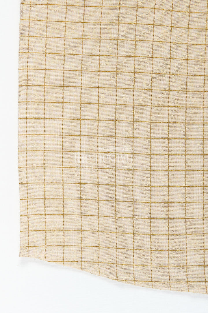 Boys Casual Wear Dres in Silk Blend with Checked Gold Thread Pattern and Decorative Leaf Embroidery