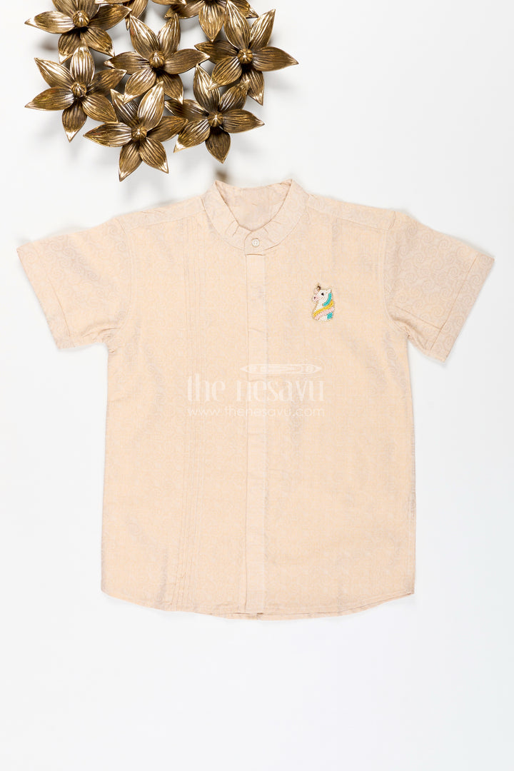 Boys Beige Tissue Short Kurta Shirt
