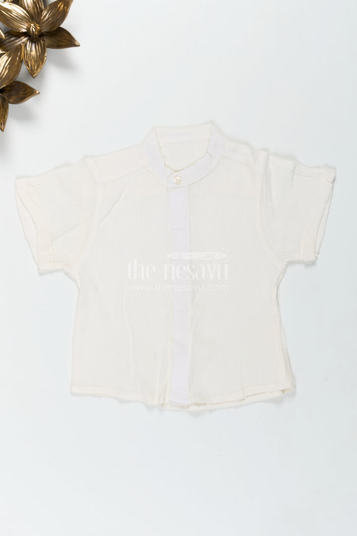 Boys Cream Georgette Kurta Shirt Soft Ethnic Wear For Functions