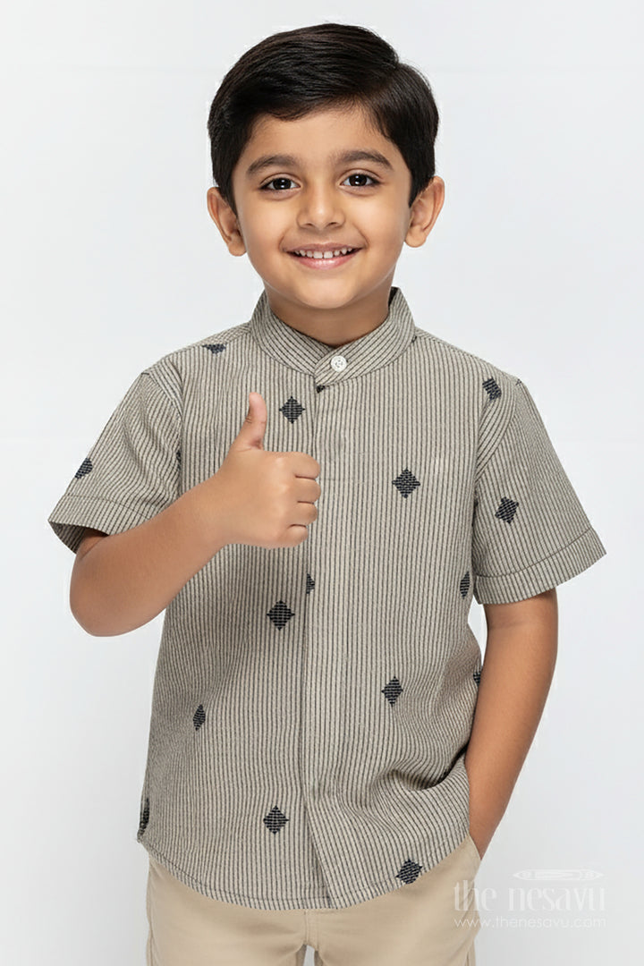 Boys Cotton Dobby Shirt with Woven Embroidery for Traditional Dressing