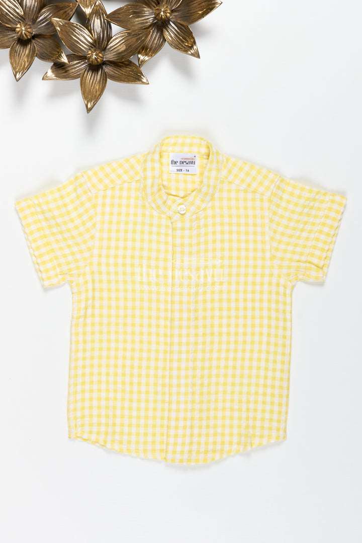 Boys Yellow Cotton Seersucker Shirt For Summer Outings And Day Events