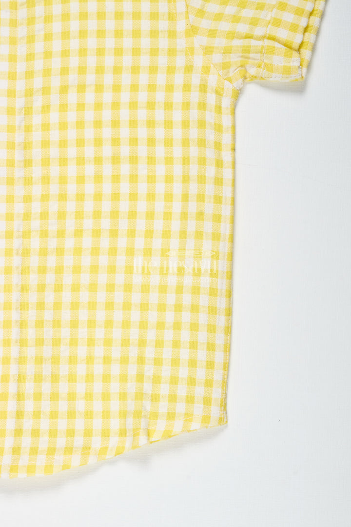 Boys Yellow Cotton Seersucker Shirt For Summer Outings And Day Events
