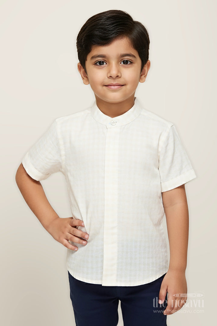 Boys White Seersucker Shirt with Texture Detailing for Traditional Occasions