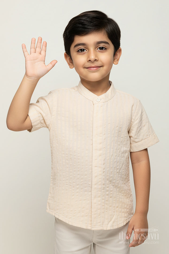 Boys Cream Cotton Shirt for Casual Festive Gatherings