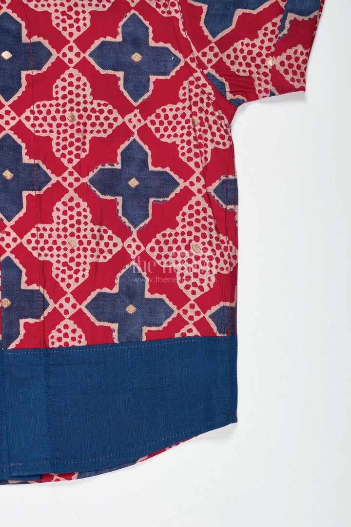Boys Red Printed Shirt In Viscose Modal Silk For Festive Wear