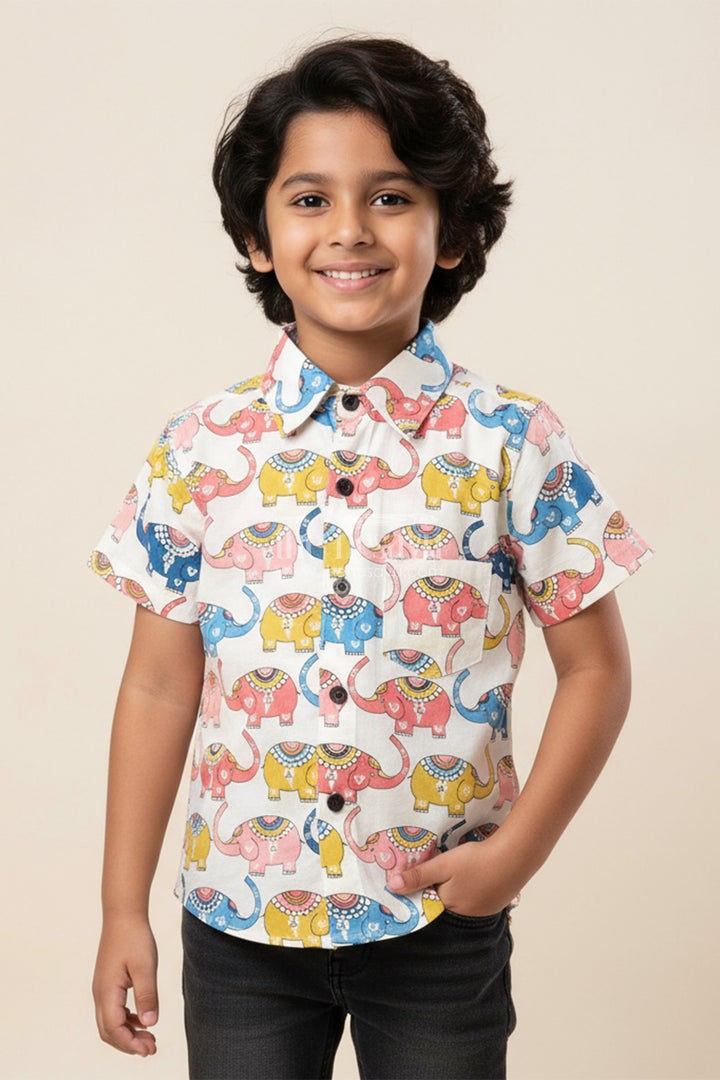 Boys Cotton Elephant Print Shirt for Everyday Wear and Festive Fun
