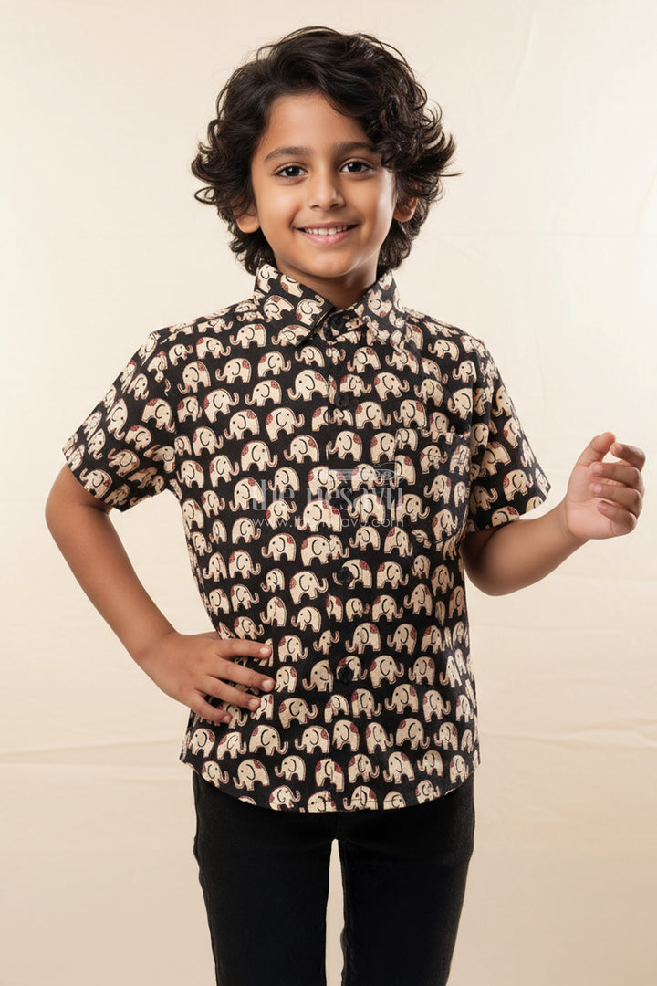 Boys Elephant Print Cotton Shirt for School Events and Playdates