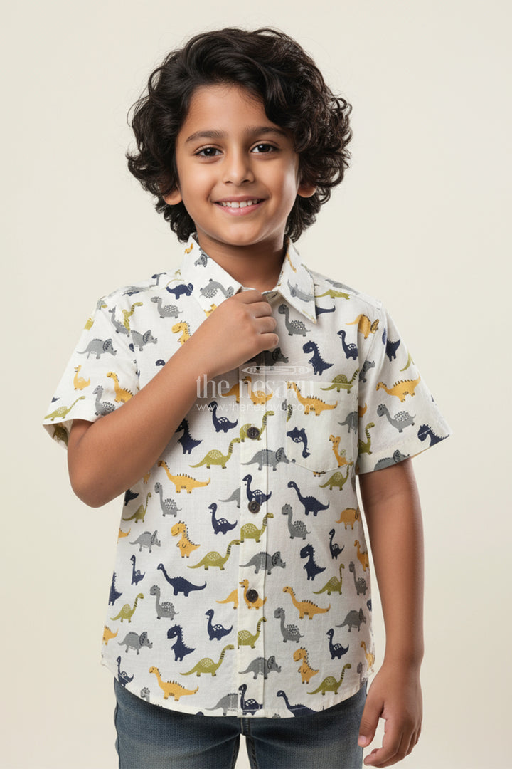 Boys Dinosaur Print Cotton Shirt for Birthdays and Weekend Wear