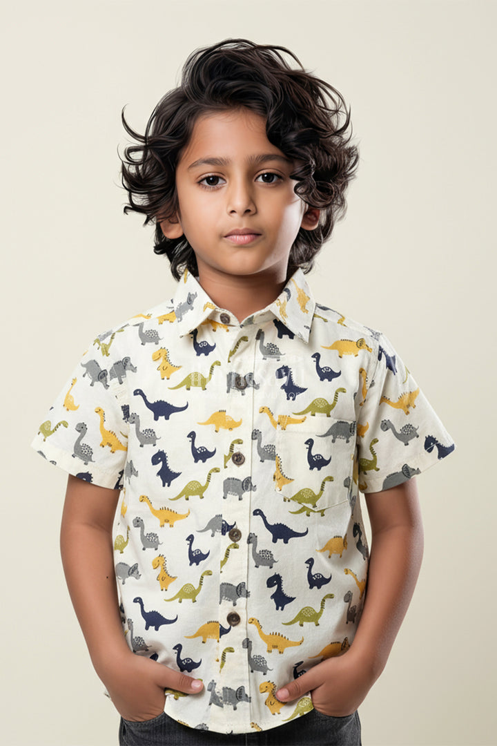 Boys Dinosaur Print Cotton Shirt for Birthdays and Weekend Wear