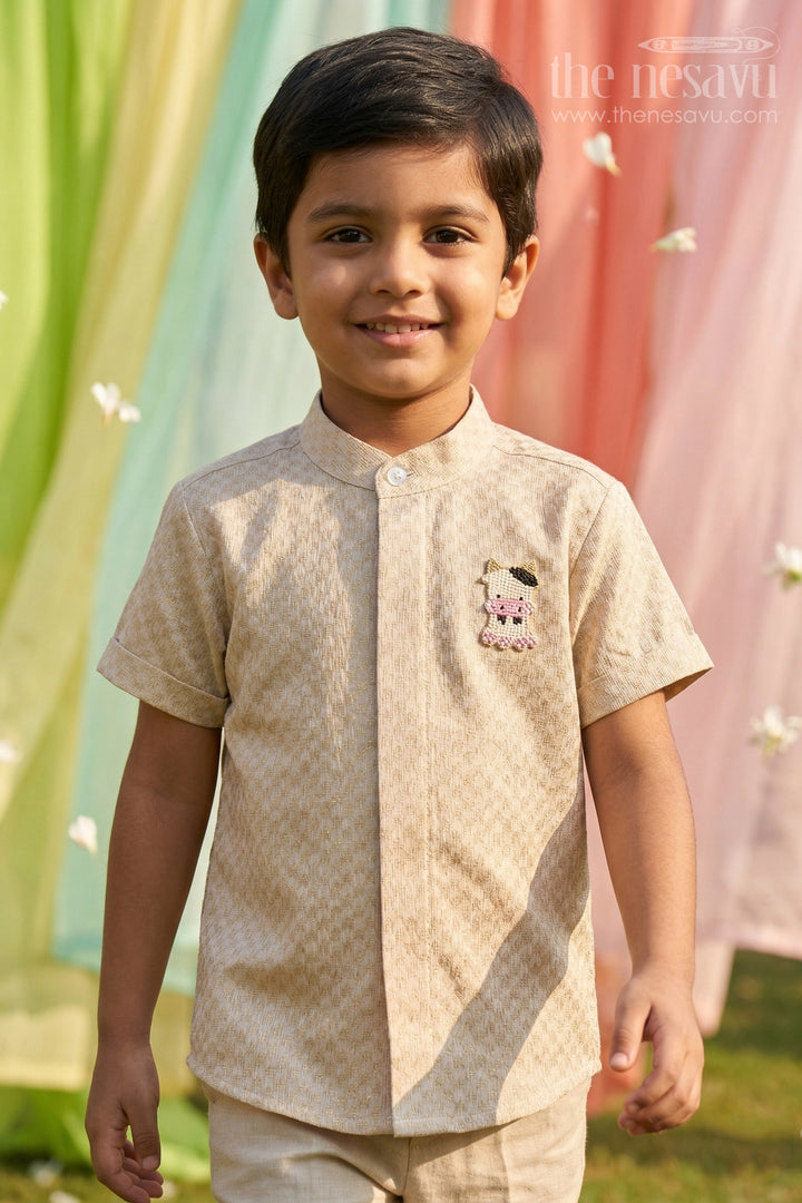 Boys Traditional Silk Shirt with Festive Embossed Finish