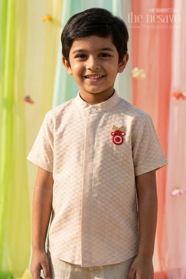 Kids Silk Shirt with Embossed Detailing for Festivals and Rituals