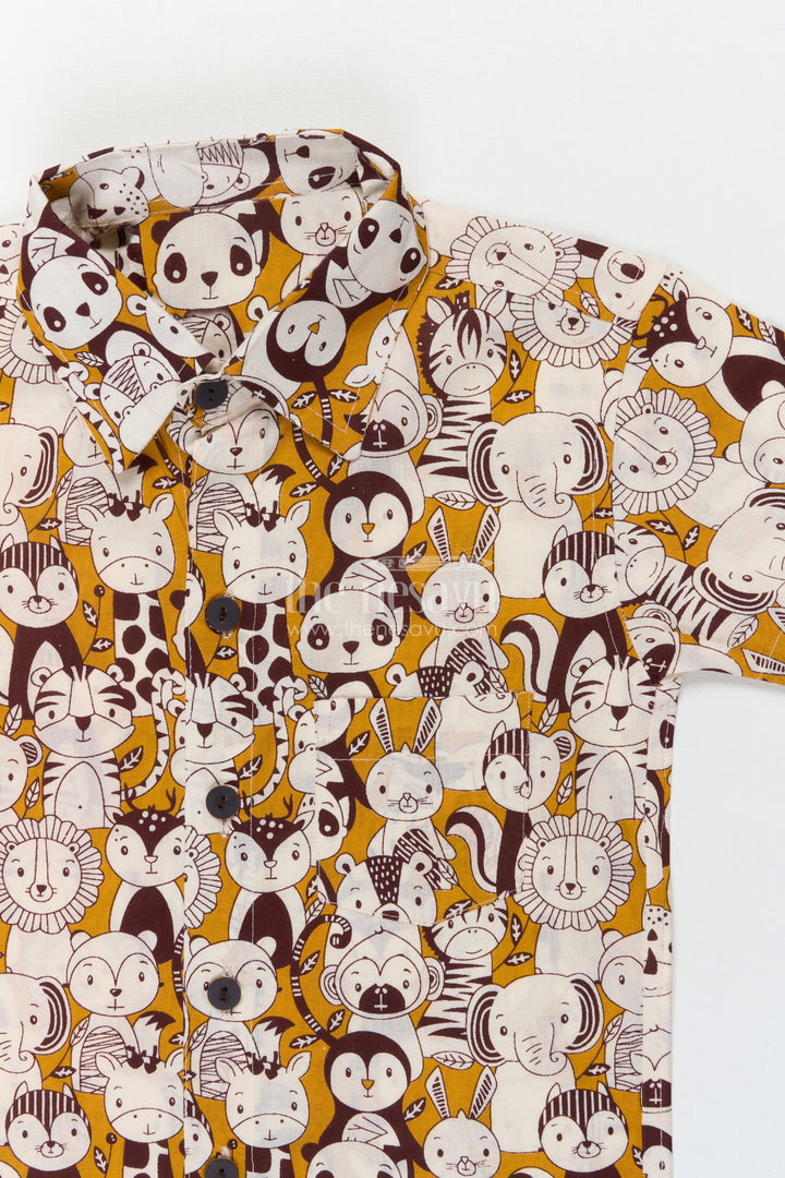The Nesavu Boys Cotton Shirt Boys Animal Print Cotton Shirt for School and Casual Wear Nesavu Nesavu boys cotton shirt with animal face print for school and weekend fun