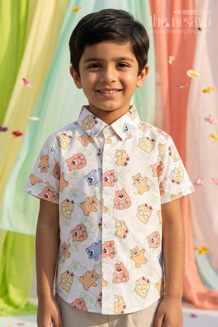 Boys Cartoon Print Cotton Shirt for Casual Outings and Playtime