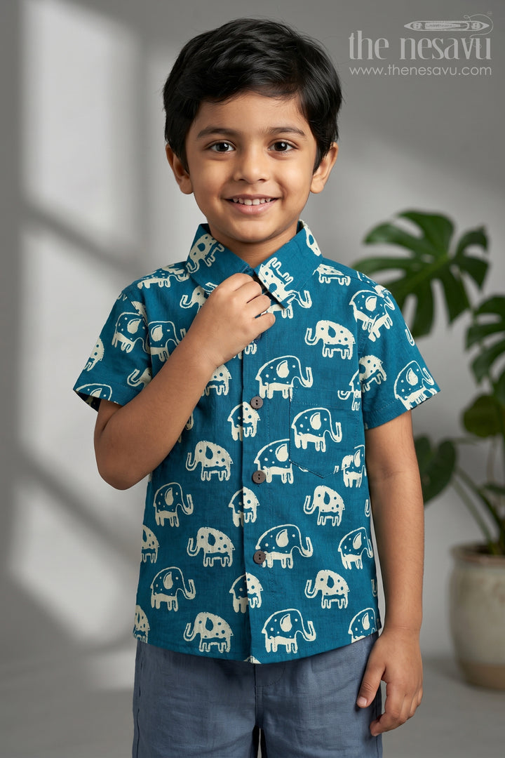 Boys Elephant Print Cotton Shirt for Playful Casual Outings