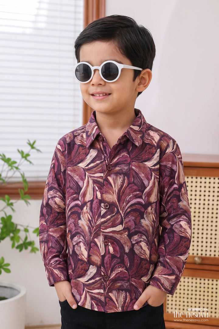 Boys Leaf Print Shirt for Festive Dinners Birthdays and Stylish Family Outings