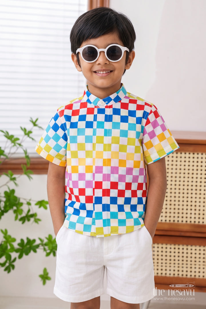 Boys Cotton Shirt in Multicolor with Smart Tailoring