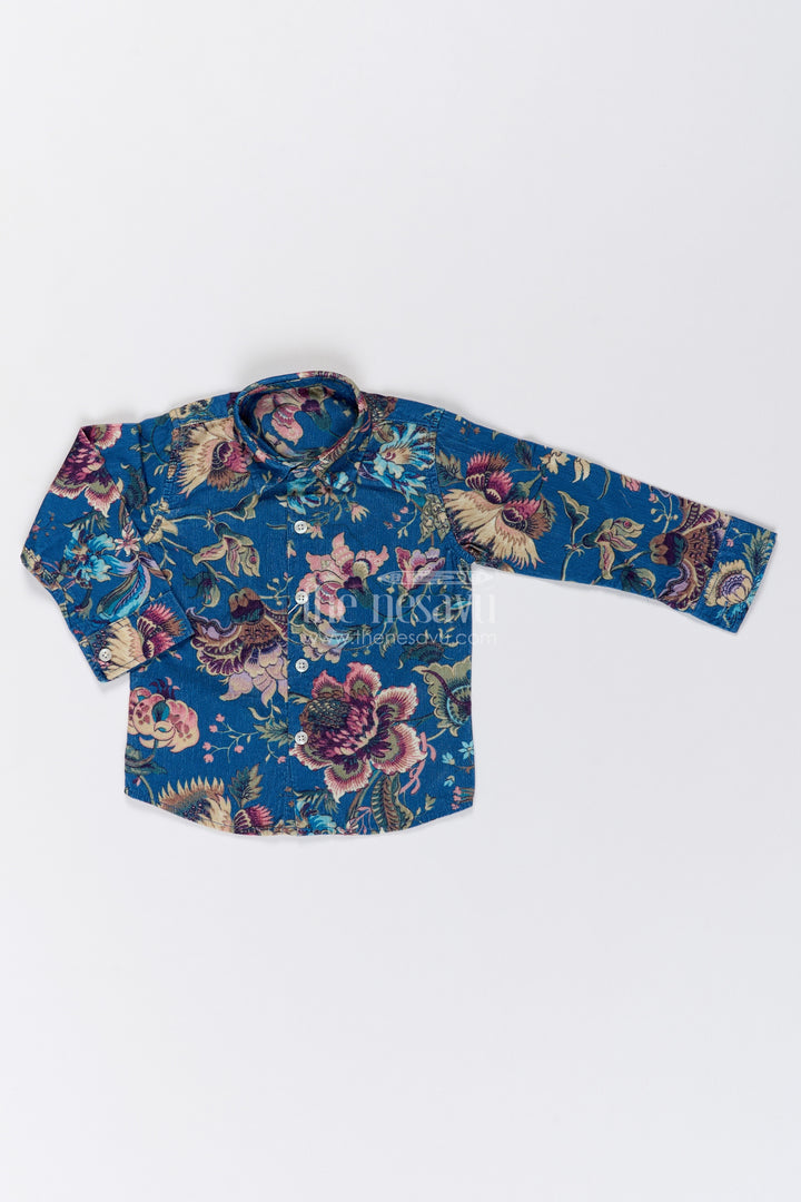 Boys Blue Multicolour Cotton Ornate Floral Shirt